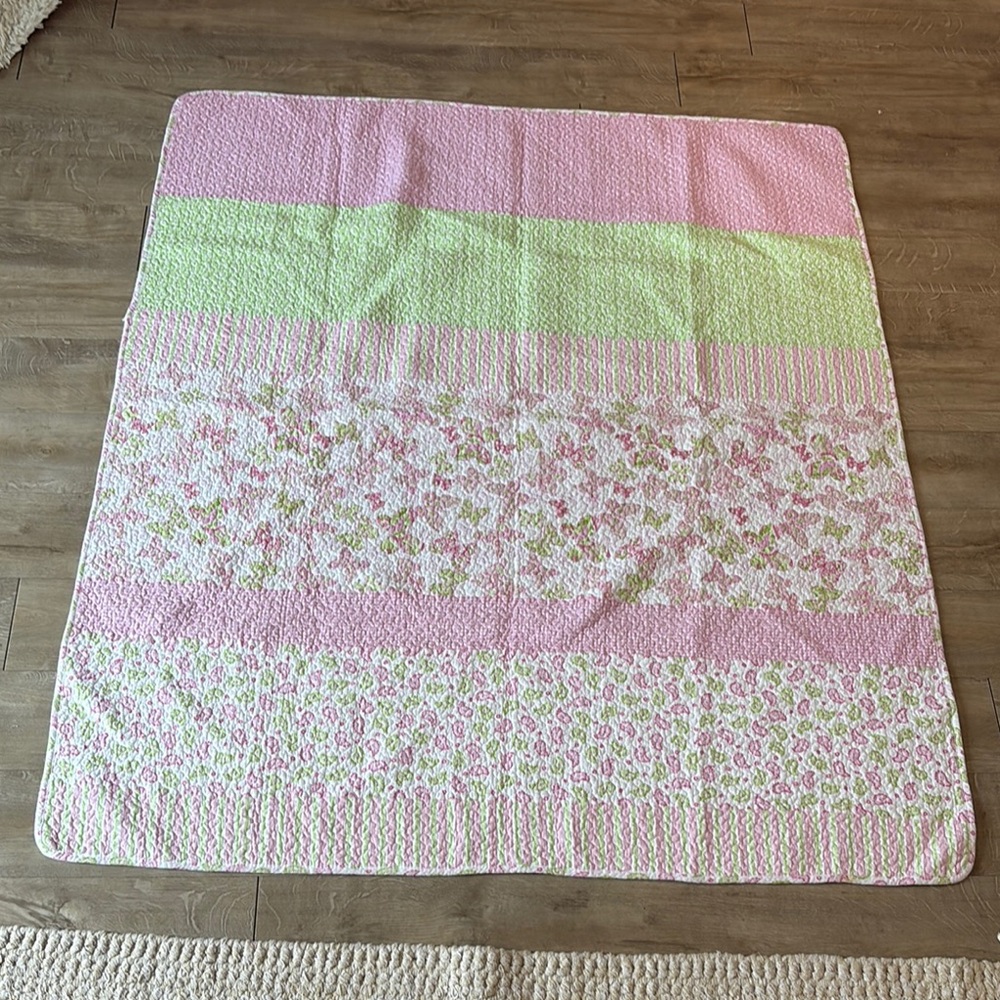 Floral Double Sided Quilt - Pink and Green 58” x 50”